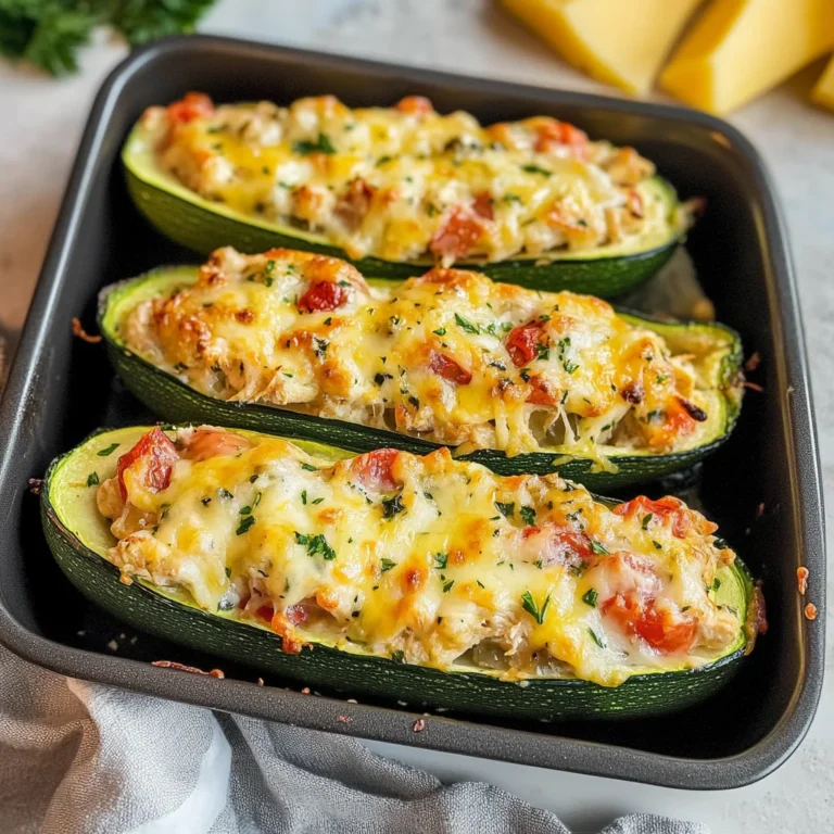 Stuffed Zucchini Boats (With Creamy Chicken)