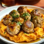 Apple Chicken Meatballs with Spiced Sweet Potatoes